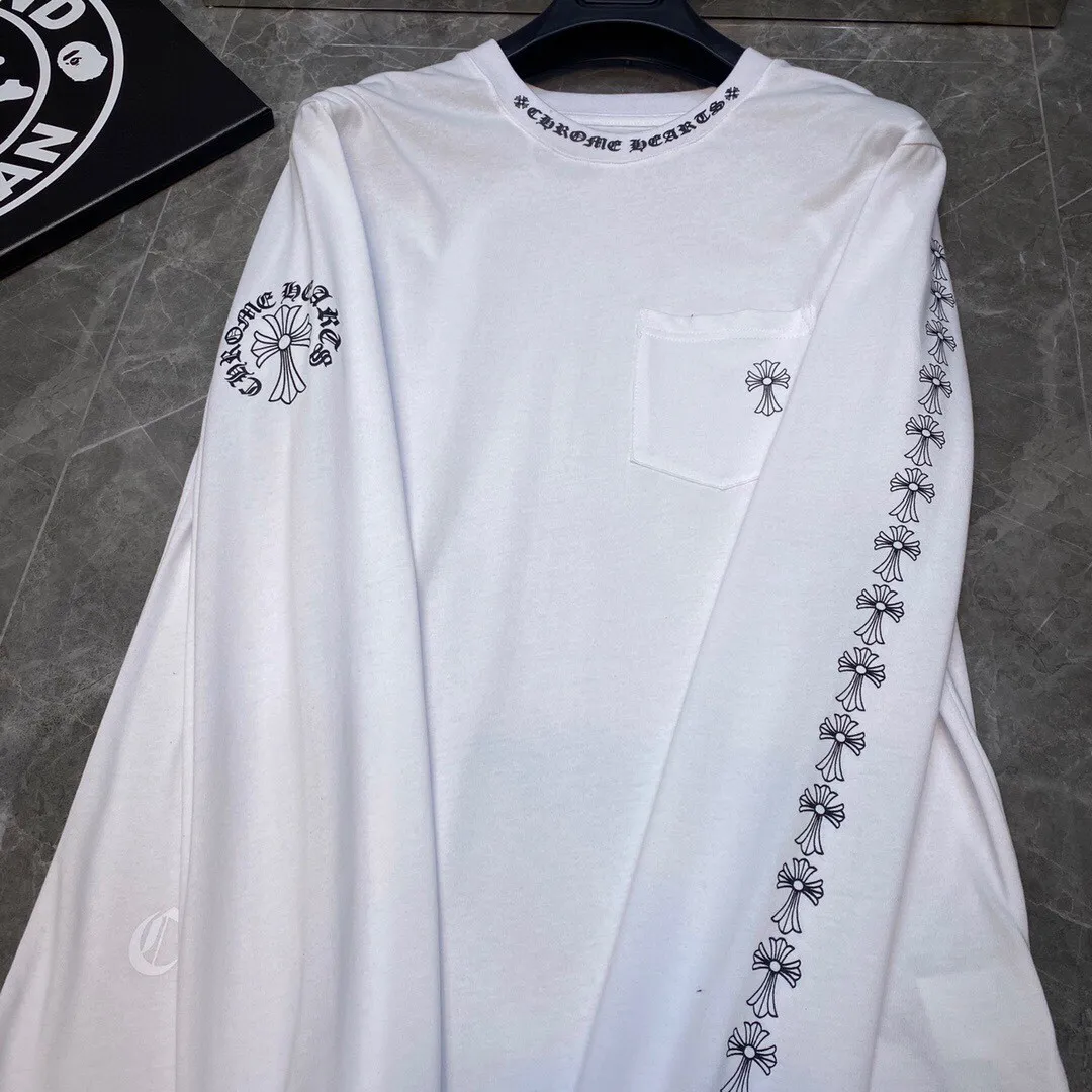 P160 Chrome Hearts long T series, the same style as the stars, synchronized with the counter, Sanskrit cross ⭐ long-sleeved T-shirt, the same style as the stars❤ Special customized version 1:1 high weight fabric 🌈Recommended colors: white black 🌈 Size: S, M, L, XL.